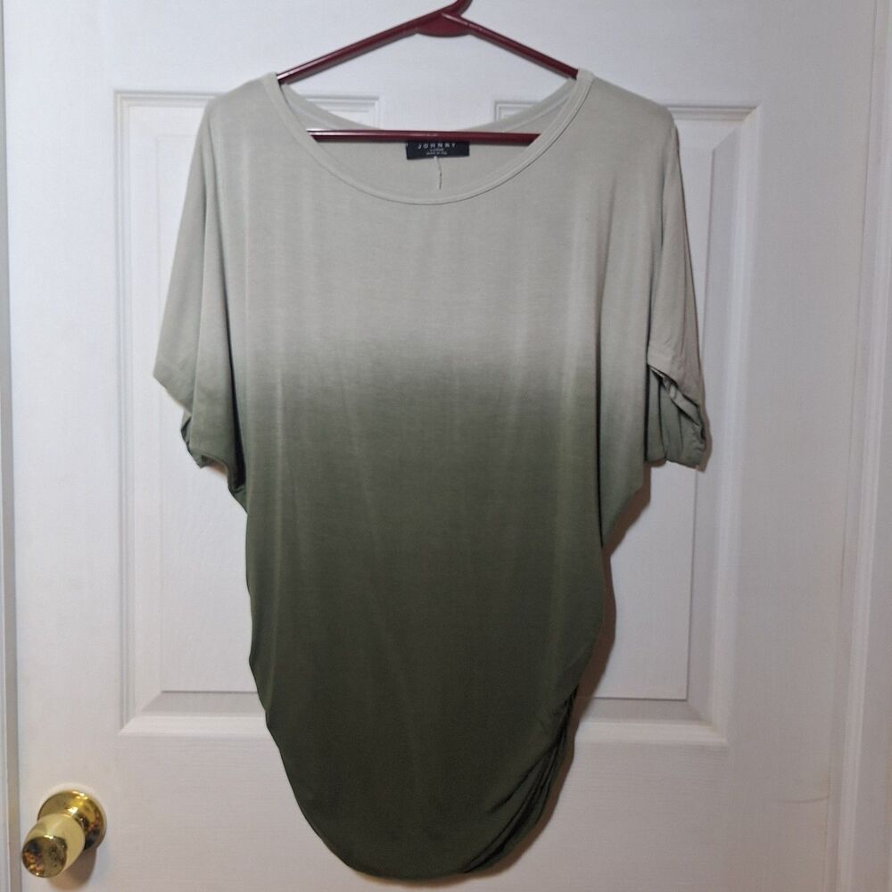 Made By Johnny Green Ombre Dolman Sleeve Tunic Ruched Waist Oversized Size S
